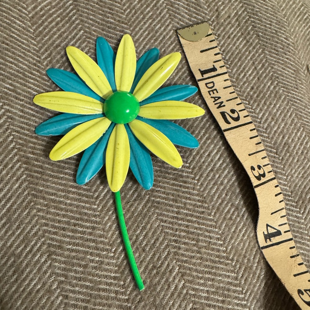 Vintage 1960’s Enamel Yellow and Blue Flower Brooch